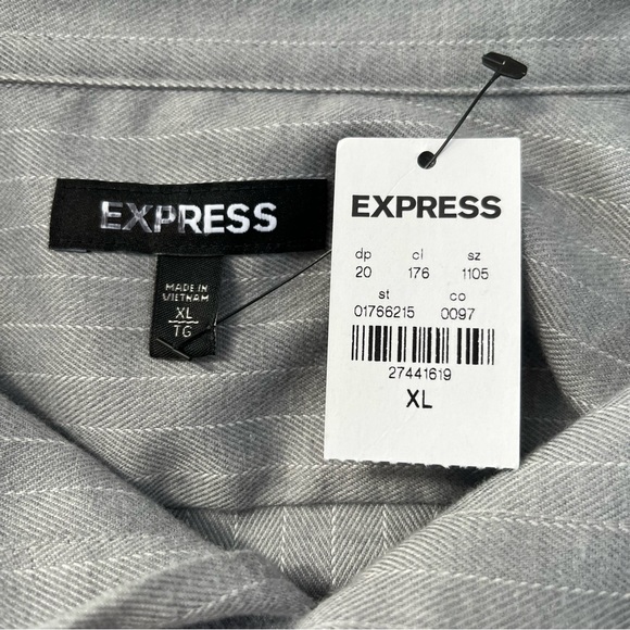 Express Men’s Long Sleeve Button Down Shirt Size XL Gray/Gray Stripe - Picture 2 of 7